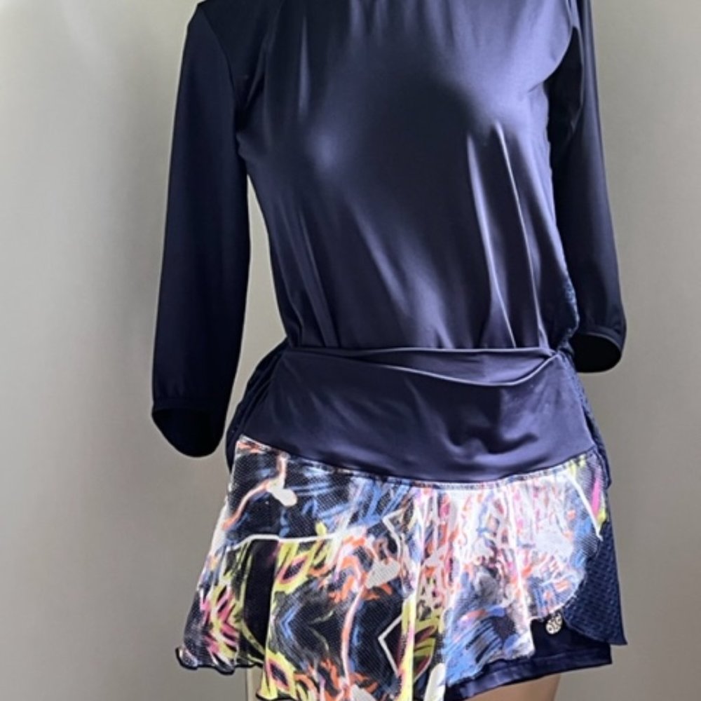 Laret Sports Women's Tennis Shirt & Skirt -built-in shorts  Dark Blue
